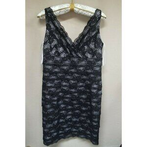 Suzi Chin Maggy Boutique Size 16 Black Sleeveless Lace Dress Stretch Lined USA